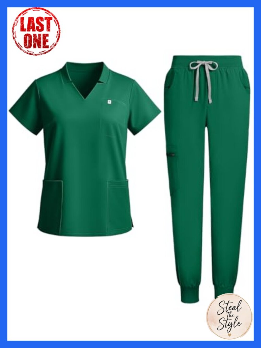 Women's Scrub Set V-Neck Top Jogger Pants 8-Pocket Medical Uniform